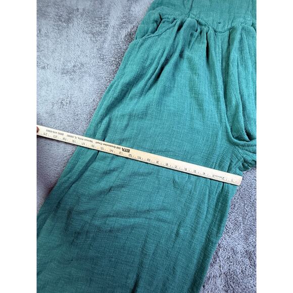 Free People Sugar Magnolia Green Overall Super Wide Leg Crop Jumpsuit L Knit Cot - Picture 11 of 11